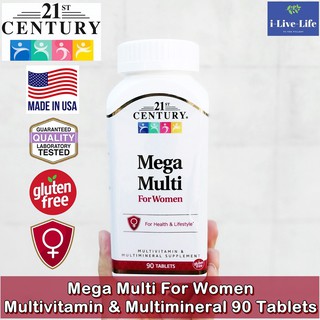 วิตามินรวม สำหรับผู้หญิง Mega Multi For Women Multivitamin &amp; Multimineral 90 Tablets - 21st Century