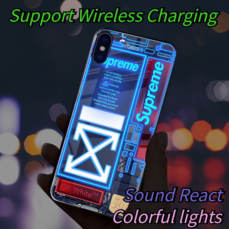 LED Flash light เคสควบคุมด้วยเสียง Supreme CUSTOMIZE DIY สําหรับ iphone 15 13 14 PRO รองรับ Huawei Samsung Solid กันกระแทก