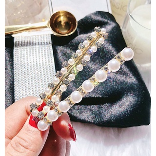 KR-398 กิ๊บหนีบผมอะไหล่ทองประดับเพชรสลับไข่มุก