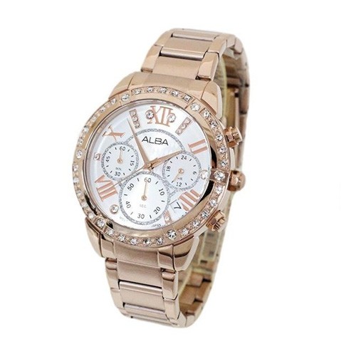 ALBA Crystal Swarovski Limited Edition นาฬิกาข้อมือผู้หญิง รุ่น AT3B84X1 (โรสโกลด์)