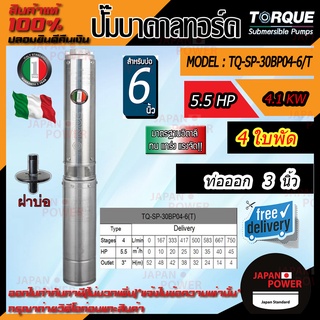 TORQUE ปั๊มบาดาล รุ่น TQ-SP-30BP04-6T 5.5HP 4ใบ 380V ท่อออก3นิ้ว ลงบ่อ6นิ้ว (สายไฟ50เมตร + ฝาบ่อ3นิ้ว)