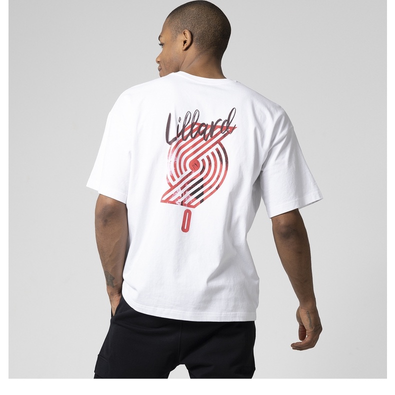 เสื้อยืดแขนสั้น คอกลม ผ้าฝ้าย พิมพ์ลาย NBA James Portland Trail Blazers Lillard Tropical Series สําหรับผู้ชาย
