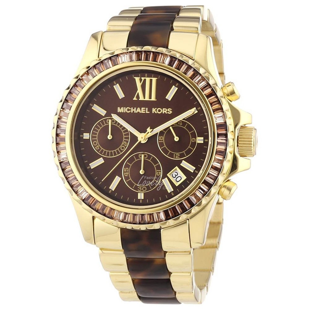 นาฬิกาผู้หญิง Michael Kors MK5873 Everest Tortoise Acetate and Gold ...