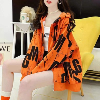 🔥เสื้อยืดโอเวอร์ไซส์ freesize แขนยาว เสื้อกันหนาว ซิปหน้า มีฮู๊ทสาวอวบ🔥