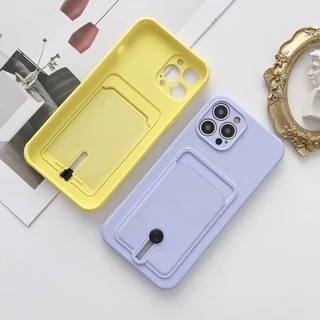 ช่องใส่การ์ดซิลิโคนเคสโทรศัพท์สําหรับiPhone 17 16 15 14 13 12 11 Pro Max XS XR X 8 15 Plus + SE 2020 ฝาครอบโทรศัพท์กันกระแทกสีลูกกวาดพร้อมCaremaฝาครอบป้องกัน