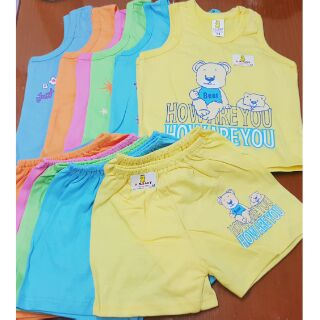 ชุดเสื้อกล้ามเด็ก Cotton 100% 6สี สรีนลายการ์ตูน