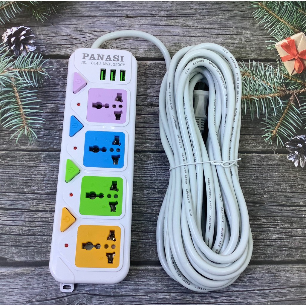 ปลั๊กไฟ รุ่น 815 3/5/10เมตร สามารถเสียบ USB ได้ มี สวิทช์ เปิด-ปิด