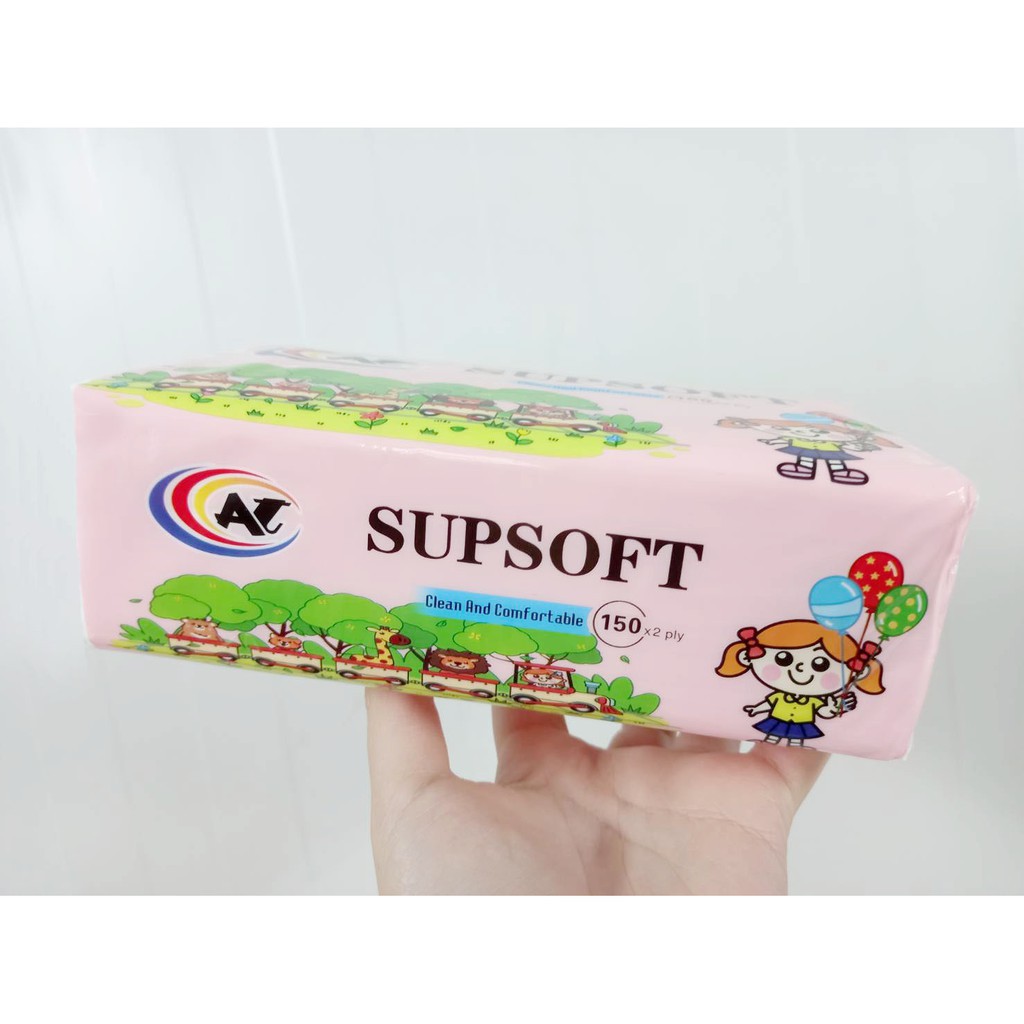 ◘กระดาษทิชชู่ (AT) เด็ก Supsoft กระดาษทิชชู่เช็ดหน้า หนา 2 ชั้น 150 แผ่น กระดาษเช็คหน้า ทิชชู่ สะอาด