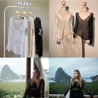 พร้อมส่ง  100KG PLUS SIZE  F15 เสื้อแขนยาวสาวอวบถักหัวใจ รอบอก36ถึง44