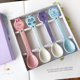 French LeCreuset Cool Color Kenny Rabbit Childrens Soup Spoon Soup Spoon Four-piece Ceramic Mixing Spoon with Long Han