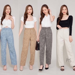 กางเกงขายาวเอวสูงทรงกระบอกซิปหน้าผ้าทวิสชาแนลS-XL