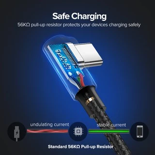 Ugreen สายชาร์จ USB C 90 องศา Type C QC ชาร์จเร็ว 2.0 3.0 สําหรับ compatible compatible for IPad Pro Samsung Galaxy LG Nintendo
