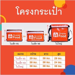 พร้อมส่งโครงกระเป๋า shopee food ใบเล็กV1-V2และใบใหญ่