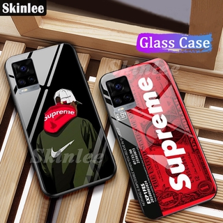 Skinlee for VIVO V20 Pro Case Tempered Glass Protector Back Mirror Cover with Supreme Design Vivo V20 Phone Cover Casing