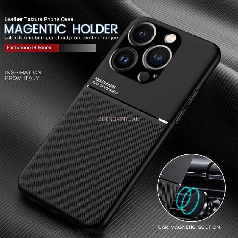 เคสโทรศัพท์มือถือหนัง TPU ผิวด้าน กันกระแทก มีแม่เหล็กติดรถยนต์ สําหรับ iPhone 14 Pro Max 14Plus 14 13 12ProMax