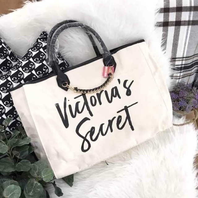 งานเเท้💯%(Outlet)Victoria's Secret Canvas Large Tote Bag