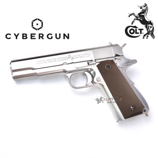 CYBERGUN COLT M1911 SV GBB สีเงิน แถมอุปกรณ์พร้อมเล่นครบชุด ,ของเล่นบีบีกัน