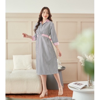 เดรสคลุมท้อง/ให้นม Chicago 2-in-1 Shirt Dress: Grey/Pink Stripe (Limited Edition)