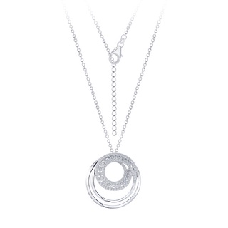 SILVER THAI  BIG CIRCLE WITH WHITE CUBIC ZIRCON STERLING SILVER NECKLACE สร้อยคอจี้รูปวงกลมใหญ่ซ้อนกับอันเล็กเป็นว