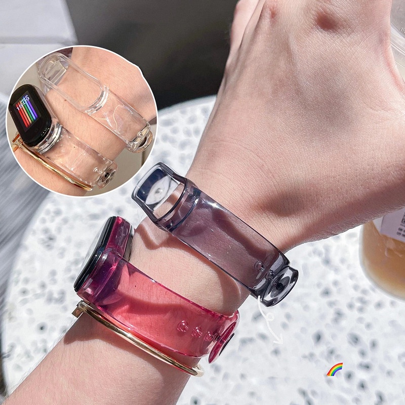 สายนาฬิกาข้อมือ ซิลิโคนใส เปลี่ยนสีได้ สําหรับ Xiaomi Mi Band 6 5 4 3 Mi Band 4 5 band6