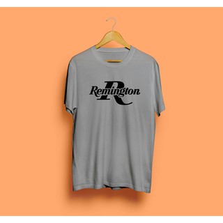 เสื้อยืดแฟชั่น Remington โลโก้ Fire Arms Weapon Gun เสื้อยืดคอกลมผู้ชาย Gildan ไซส์สีเทา