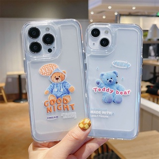 เคสโทรศัพท์ซิลิโคน TPU ใส แบบนิ่ม ลายการ์ตูนหมี กันกระแทก สําหรับ IPhone 14 13 12 11 Pro X XR XS Max SE 6 6S 7 8 Plus