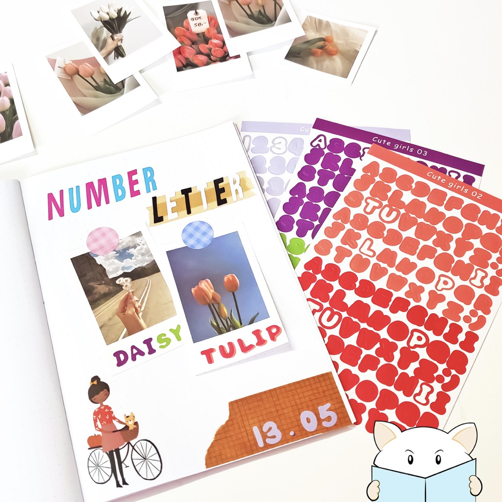 สติกเกอร์ Number & Letter Duet 💕 2 แผ่น ตัวอักษร ตัวเลข Font Alphabet DIY Sticker Stickers สติ๊กเกอร