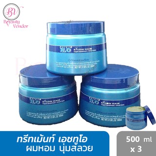 🔵(500มล.3กระปุก) เอชทูโอ ทรีทเม้นท์ ล้างสารเคมี ที่ตกค้างที่หนังศีรษะและเส้นผมจากการทำสี ดัด ยืด H2O Treatment 500ml.x3