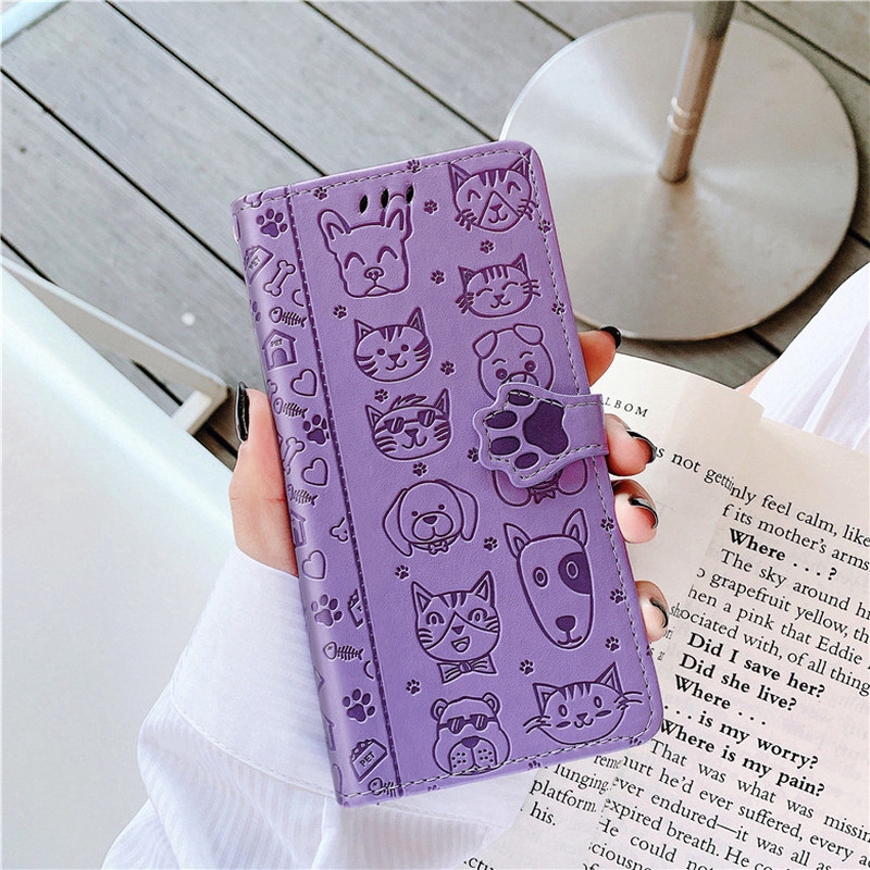 เคสโทรศัพท์หนัง PU ฝาพับ ลายสุนัข แมว 3D พร้อมช่องใส่บัตร สําหรับ iPhone 15 11 Pro Max XS XR