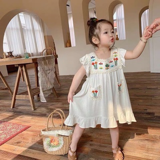 MAX BABY🐰พร้อมส่ง🐰ชุดเดรสสำหรับเด็กผู้หญิง กระโปรงปักลูกไม้(262)