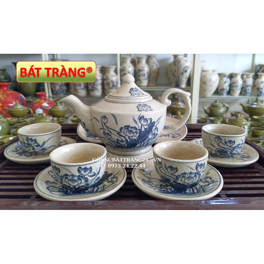 ANTIQUE TEA POT SET BEAUTIFUL BAT TRANG TEA POT คุณภาพสูง