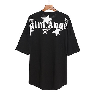 HH Original Palm Angels Five-pointed Star Print Back Letters Men and Women Drop Shoulders PA Short-sleeved  คอกลม