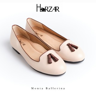 ส่งฟรี!! Horzar รองเท้าหนังแกะ ส้นแบน ทรงบัลเล่ต์ รุ่น Monta Ballerina สี Frosted Almond / Linen Tassel Ballerina Flats