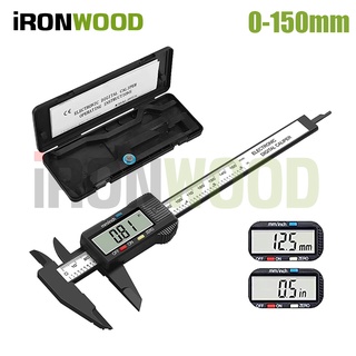 iRon Wood เวอร์เนียร์ เครื่องวัดดิจิตอลอิเล็กทรอนิคส์ 6 นิ้ว  Vernier Caliper Digital 【แถมฟรีถ่านกระดุม และกล่องพลาติก】