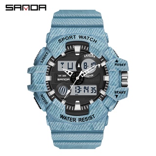 SANDA นาฬิกาผู้ชายนาฬิกาสปอร์ตนาฬิกาควอตซ์กันน้ำแบบ Dual แสดงผล Men Watch