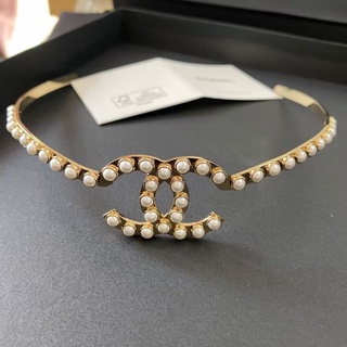 Chanel metal &amp; pearls gold headband [ New Version]