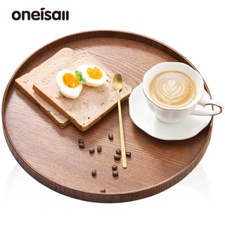 ONEISALL Wooden Tray Round Tea Tray Breakfast Household Tableware Simple Creativity