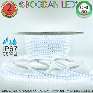 LED STRIP K-AA2835-CC-120-6500K DC-48V สีขาว 12W/1M IP67 ยกม้วน 50M ให้แสงสว่างยาวตลอดทั้งเส้น ไฟเส้นสำหรับตกแต่งGrade A