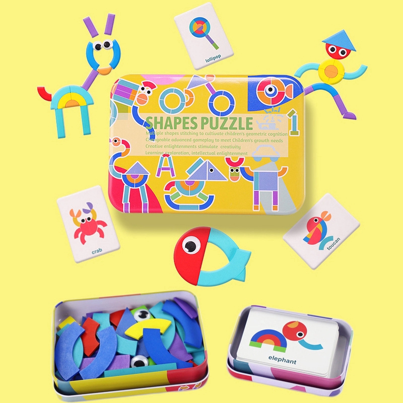Baby Wooden Pattern Animal Jigsaw Puzzle Colorful Tangram Toy Kids ...