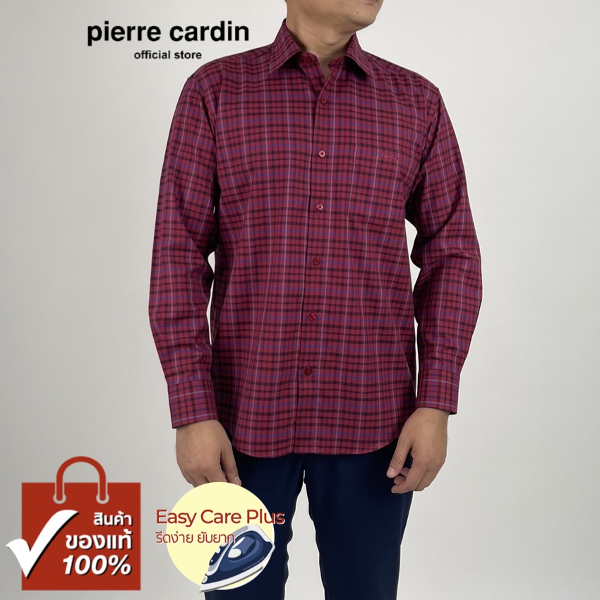 Pierre Cardin เสื้อเชิ้ตแขนยาว Easy Care Plus รีดง่ายยับยาก Basic Fit รุ่นมีกระเป๋า ผ้า Cotton 100% [RCC9009-RE]