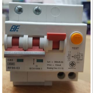 เบรกเกอร์กันดูด 2P 63A Test RFB9-63 BF รุ่น2P 2ครึ่ง