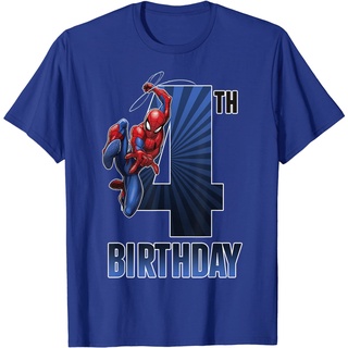 เสื้อยืดครอปเสื้อยืด พิมพ์ลายกราฟิก Marvel Spiderman Swinging 4Th Birthday สําหรับผู้ชายS-5XL