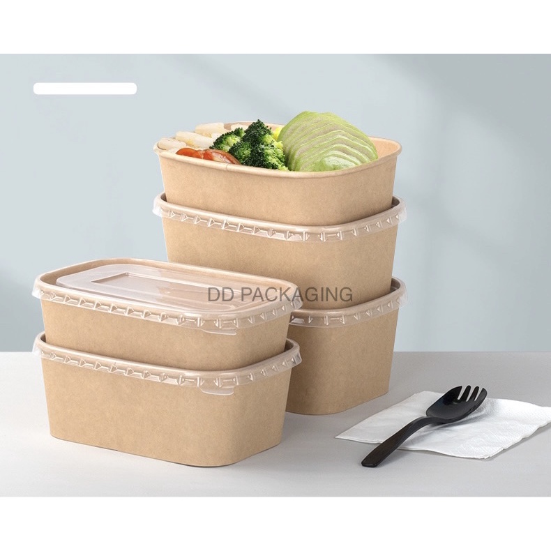 DEDEE กล่องกระดาษคราฟท์ใส่อาหารพร้อมฝาPP ยกลัง(300ชุด) ขนาด580ml/750ml/880ml/1000ml