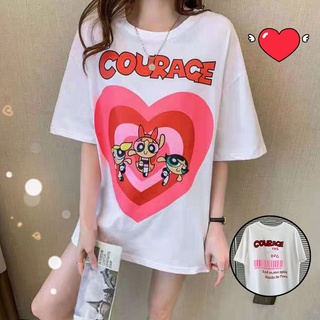 Intelscore 💜​พร้อมส่ง เสื้อยืดแขนสั้นลายหัวใจน่ารัก ฤดูร้อนแขนสั้นการ์ตูนน่ารัก ผู้หญิงแขนสั้นสีขาวหลวม