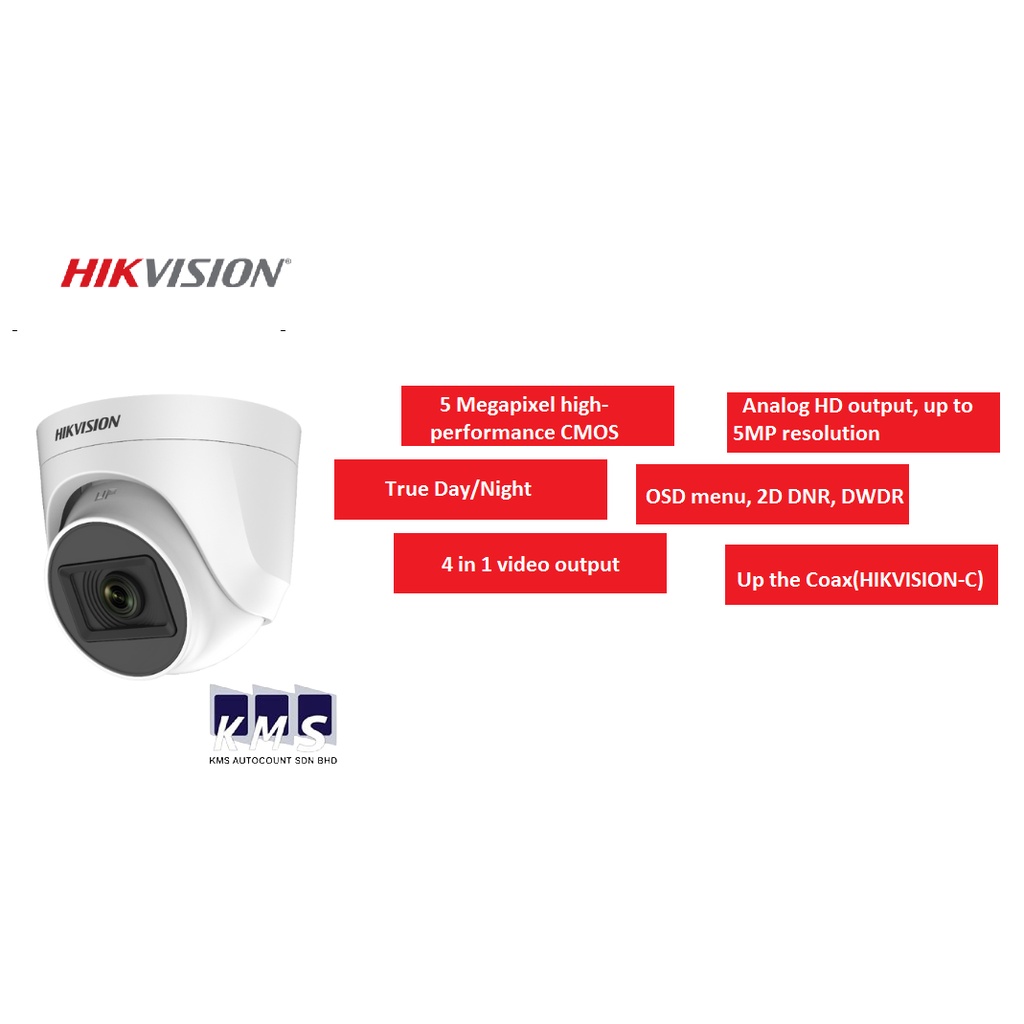 HIKVISION กล้องวงจรปิด INDOOR DOME CAMERA DS-2CE76H0T-ITPF 5MP TURBO FULL HD 1920P 4IN1
