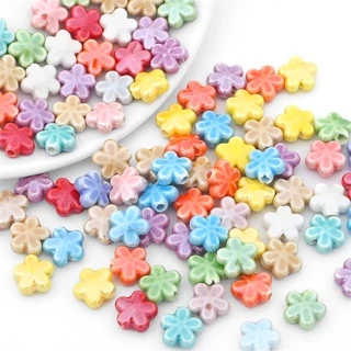 [12 มม.] จี้ลูกปัดเซรามิก รูปดอกไม้ห้ากลีบ diy สําหรับตกแต่งสร้อยคอ สร้อยข้อมือ