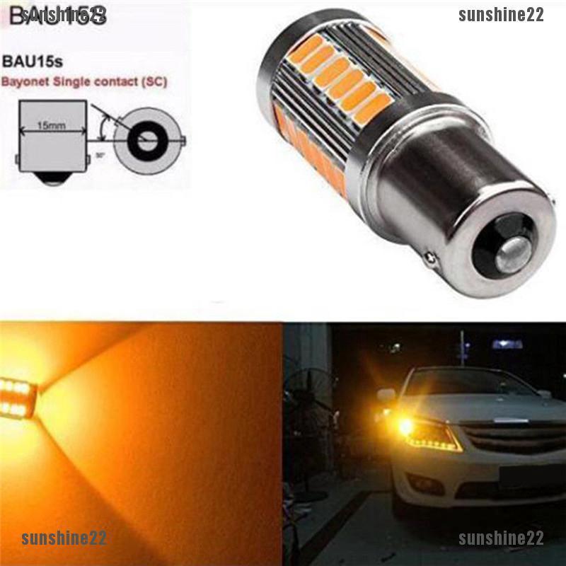 Sun22 หลอดไฟ LED สีเหลืองอําพัน P21W 1156 BA15S 5730 SMD สําหรับรถยนต์ 2 ชิ้น