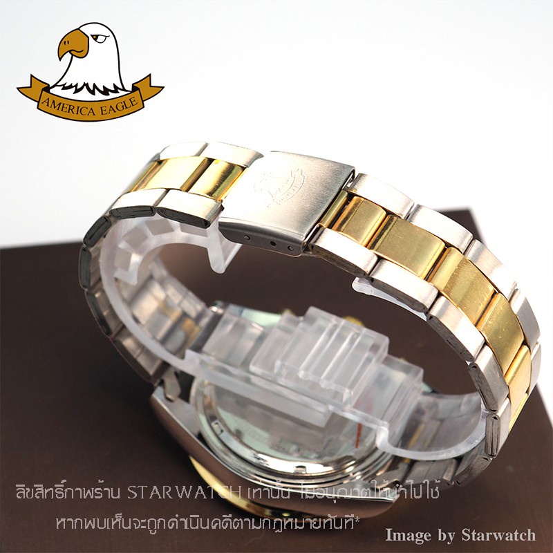 ✳❈AMERICA EAGLE นาฬิกาข้อมือคู่รัก สายสแตนเลส รุ่น AE006 – SILVERGOLD/BLACLK