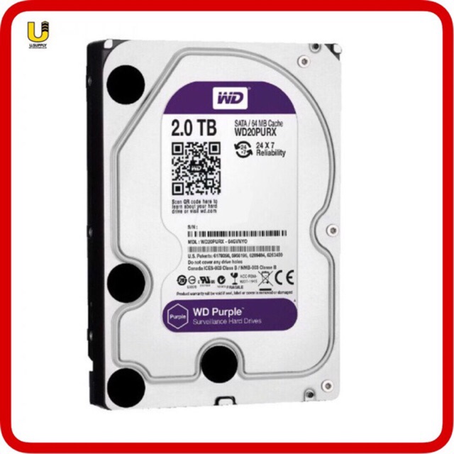WD Western Hard Disk 2TB SATA III รุ่น WD20PURZ-PURPLE รับประกัน3ปีเต็ม
