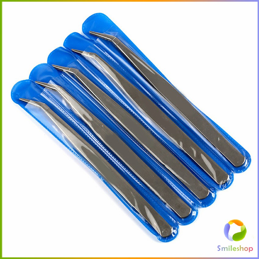 Smileshop คีบหนีบสแตนเลส คีมหนีบอเนกประสงค์ มี 2 แบบ ปากคีบงอ ปากคีบแหลม  Stainless steel tweezers